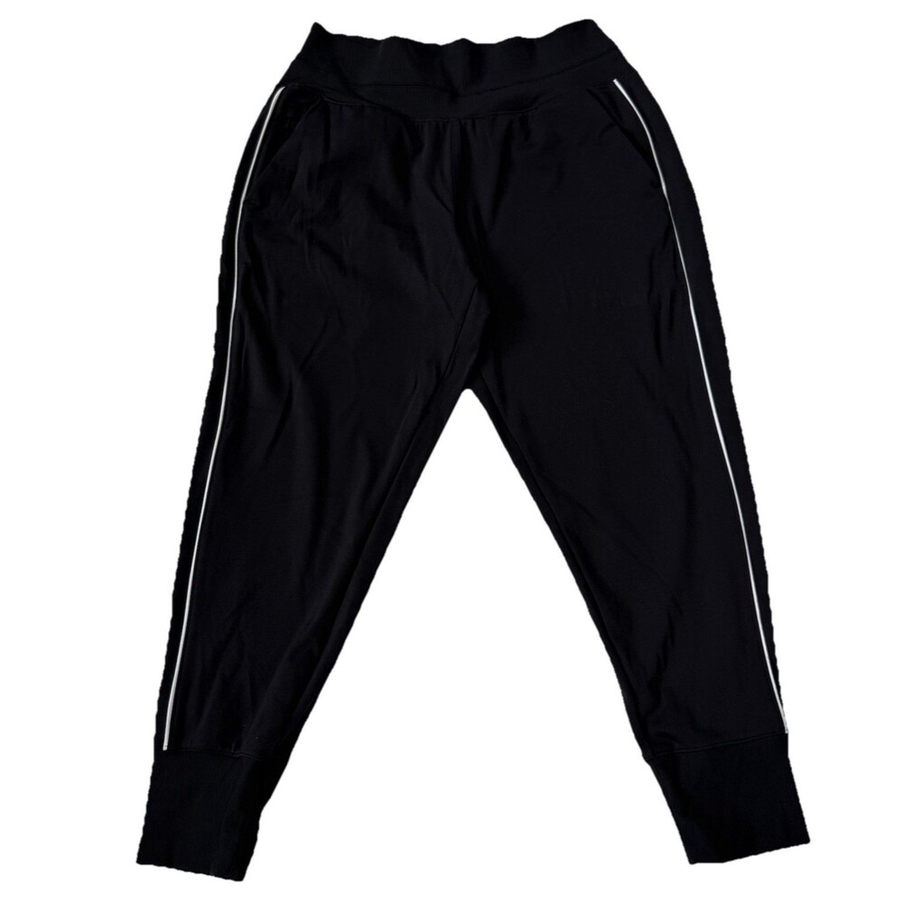 Athleta Black Jogger Pants Womens Medium Petite Athletic Travel Zip Pocket